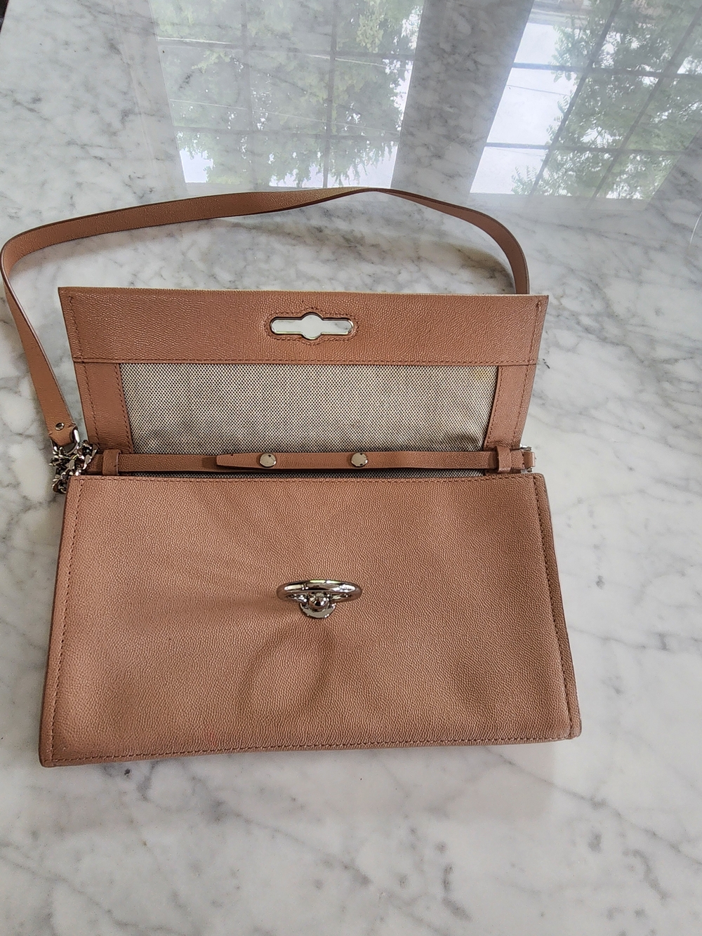 Rebecca Minkoff Blush Tan Leather Shoulder Bag with Silver Ring Hardware - Picture 3 of 4